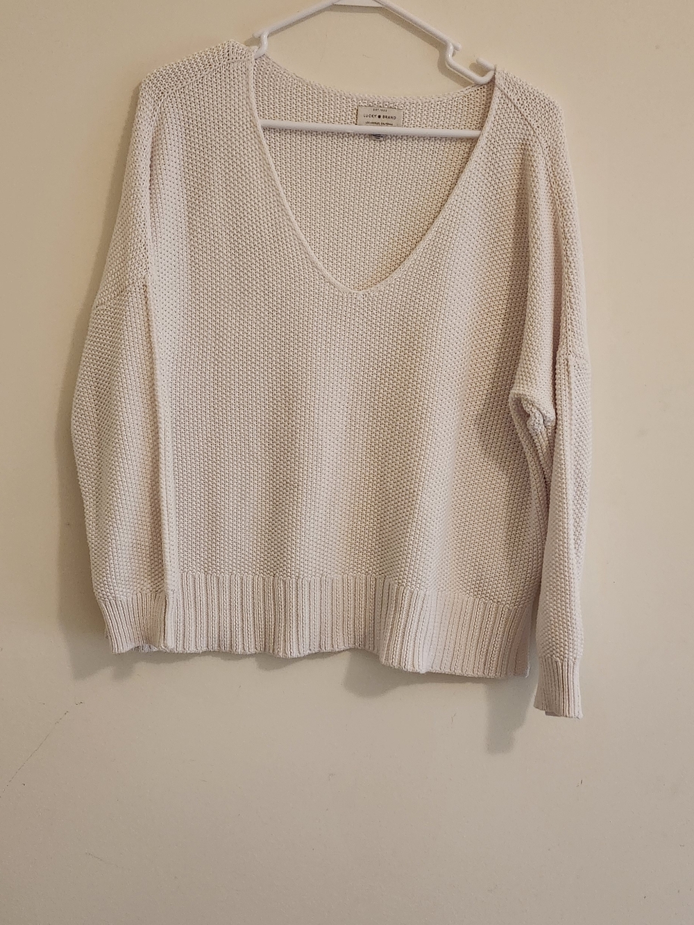 Lucky Brand V-Neck Knit Sweater in Cream